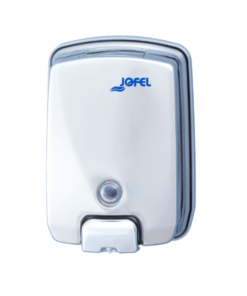 Distributeur de savon Jofel AC54500 Futura, acier inoxydable brillant, rechargeable, 1 litre.