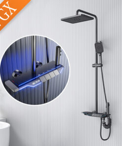 Colonne de douche thermostatique avec affichage de la température, ensemble de pommeau de douche à effet pluie, ensemble de douche à bidet gris